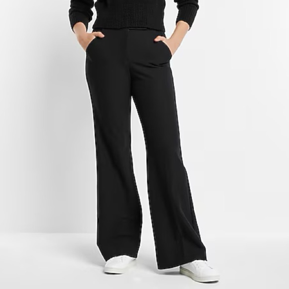 Express Black Super High Waisted Flare Trouser Pant - Size 16